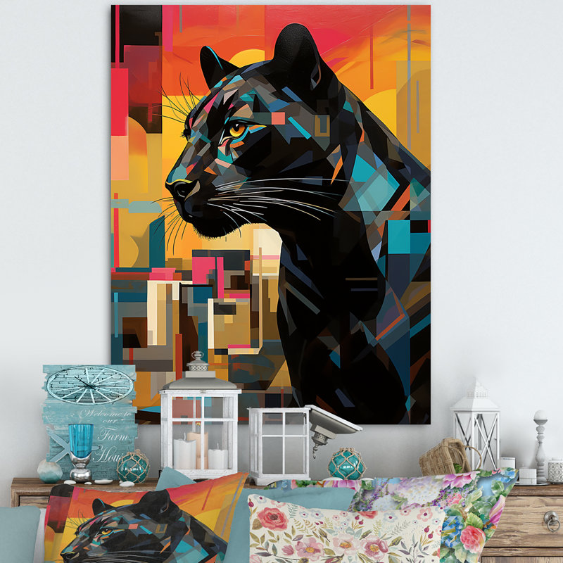 Popart sur fond noir et orange, Toile tendue, H 40 po x l 30 po x P 1,5 po