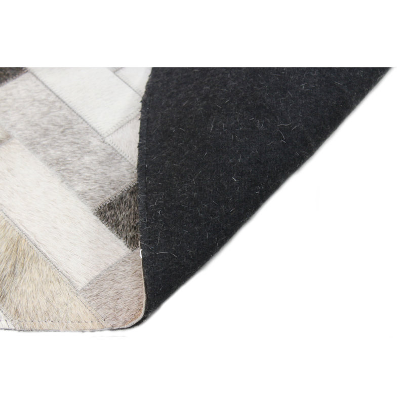 Ash Geometric Handmade Cowhide & Cotton Rug - 8' x 10'