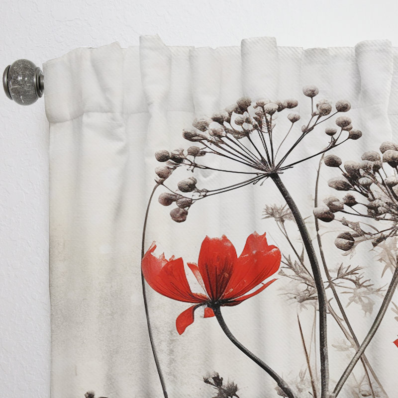 Red Grey Herb Garden I - Rideau traditionnel - Velours obscurcissant - 1 panneau, L 52 po x L 90 po