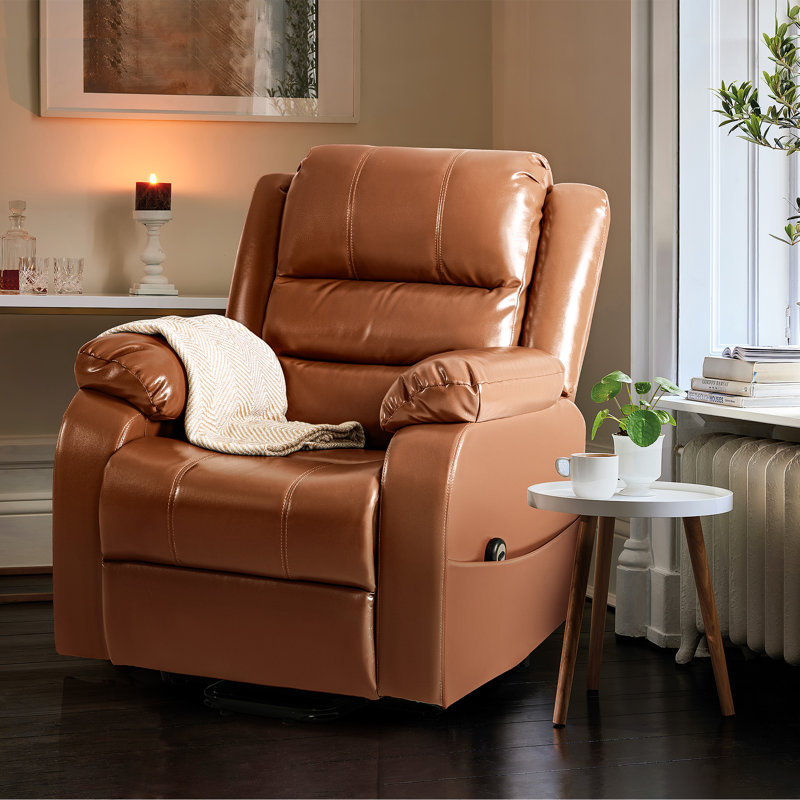 Fauteuil inclinable relevable en similicuir, Similicuir brun