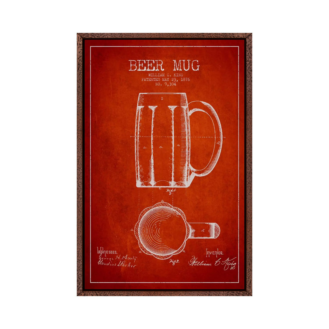 Bierkrug Rotes Patent Blueprint von Aged Pixel - Galerie-verpackte Leinwand Giclée auf Leinwand