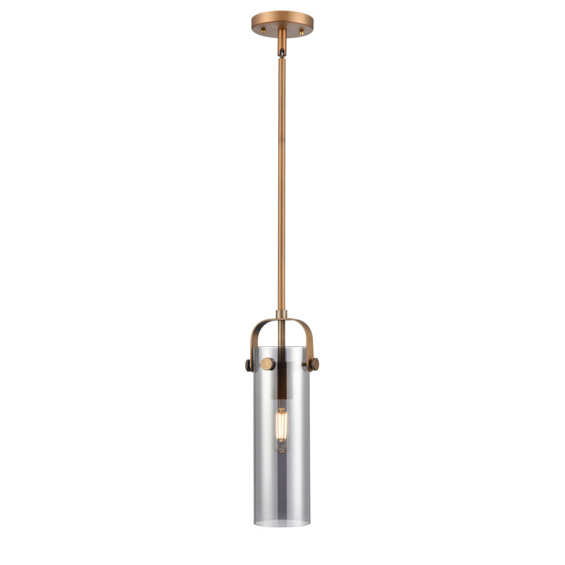 Luminaire suspendu à tige 1 lumière Shongopovi 12 po, H 14,5 po x l 5 po x P 5 po, Plaqué couleur fumée, Laiton brossé