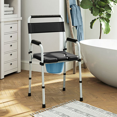 Chaise de chevet pliante avec poignée, hauteur réglable, noir