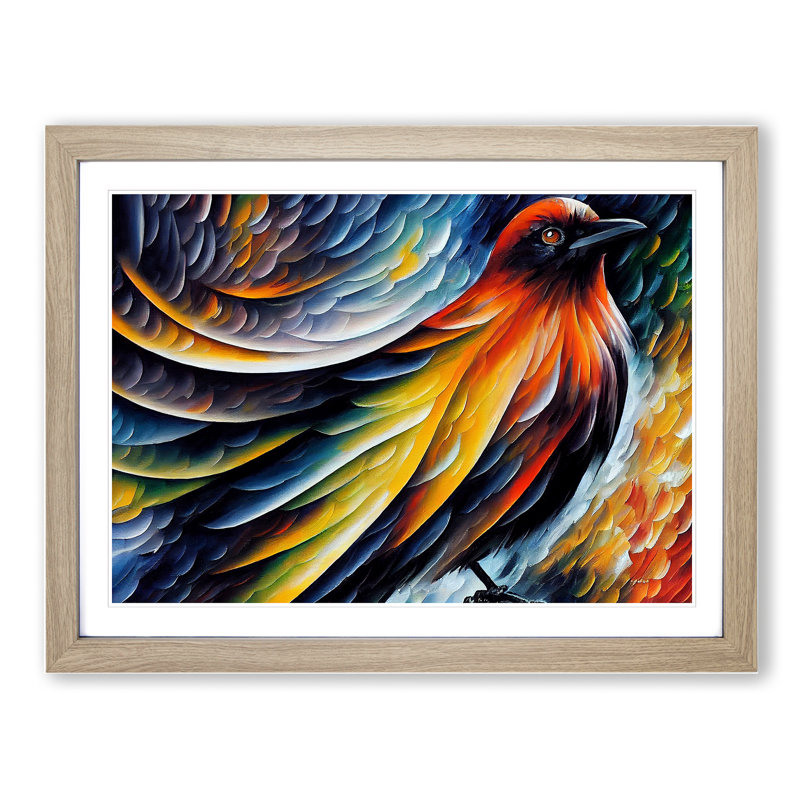 Crow Bird Vol.3 Abstract - Framed Print, 46cm H x 64cm W x 2cm D, Oak