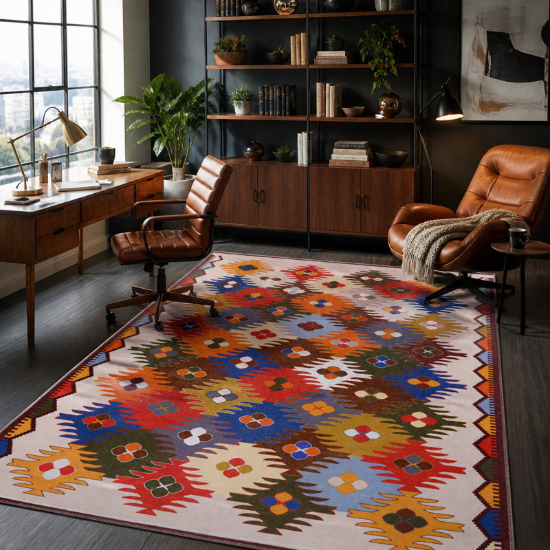 Oriental Cotton and Chenille Flatweave Area Rug, 60 x 100 cm