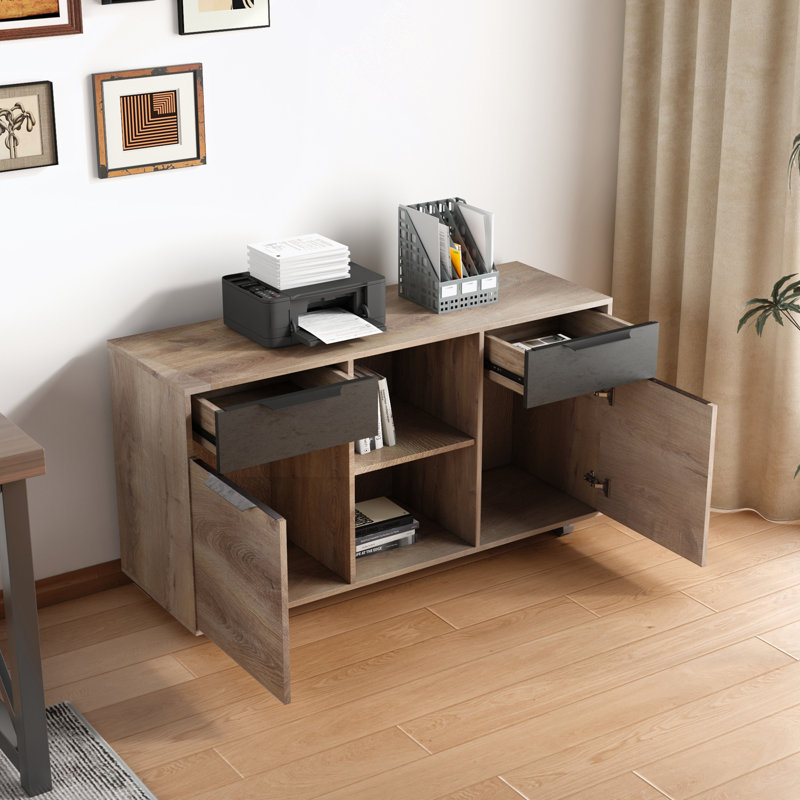 armoire de bureau avec deux tiroirs et tablette ouverte