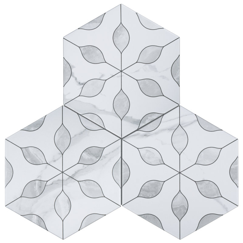 Alicante  Hexagon 7.88 In. X 9.45 In. Matte Porcelain Floor And Wall Tile, Perla White