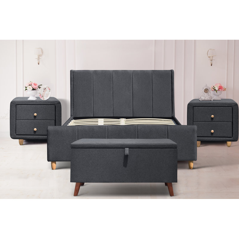Graziano Upholstered Bed, Double (4'6), Grey