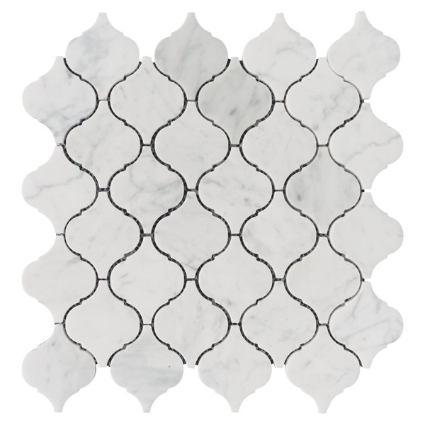 Natural 12.01 in. x 12.21 in. Arabesque Polished Marble Mosaic Tile