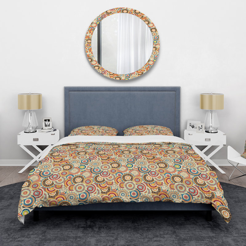 Ensemble de housse de couette en microfibre bleu / jaune Rahmell, Housse de couette pour grand lit + 2 taies décora