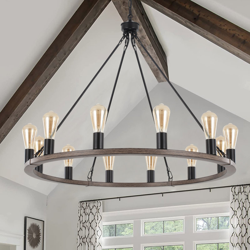Hatsumi 12 - Light Dimmable Wagon Wheel Chandelier, 88.58" H x 35.43" W, Black/Bronze