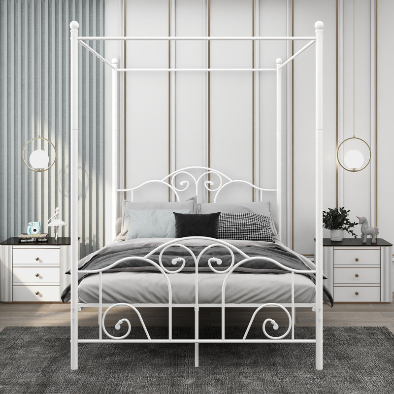 Mayssa Metal Canopy Bed, Full, White