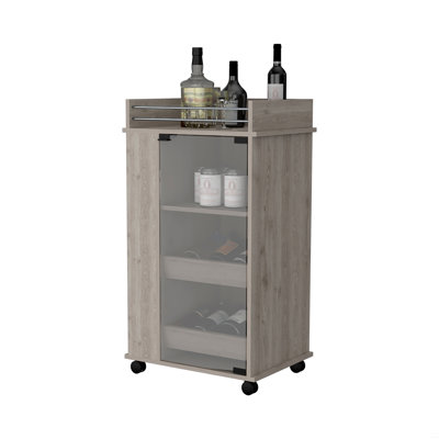 Bar Cart With Casters, Glass Door And 2-Side Shelf
