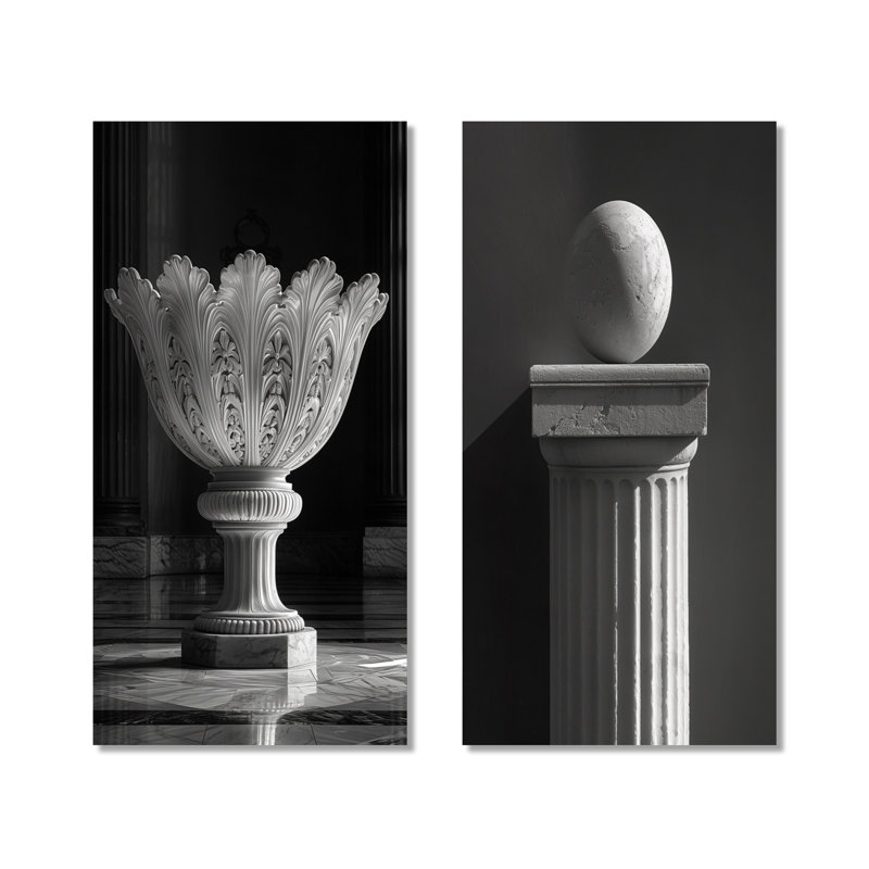«Architectural Artistry Monument Photo I», ensemble de 2 impressions murales en métal gris, 32" H x 32" W