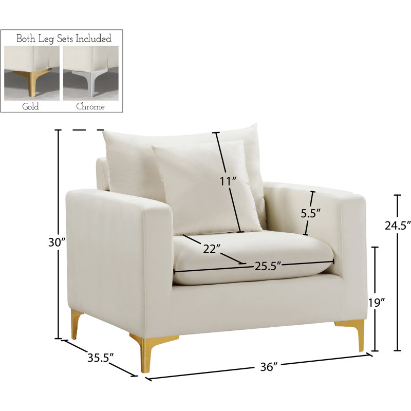 Fauteuil large en velours Naomi, Crème
