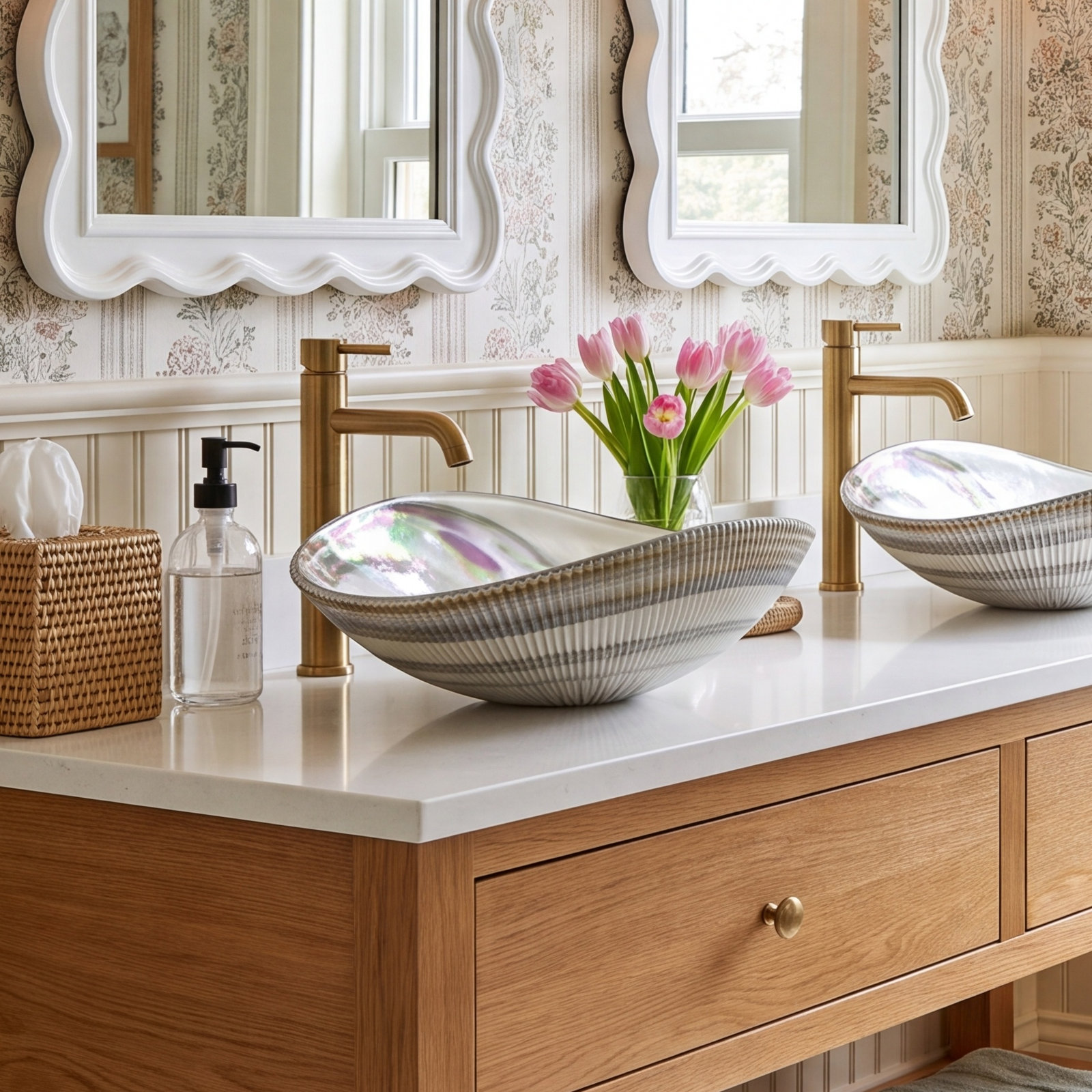 Murano Amalfi Glass Vessel Bathroom Sink, Abalone