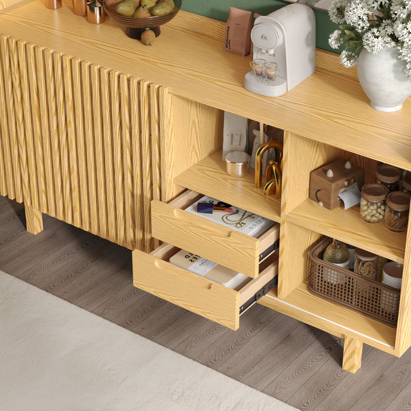 Buffet en bois 63 "63", crédence moderne avec barrière coulissante en bois