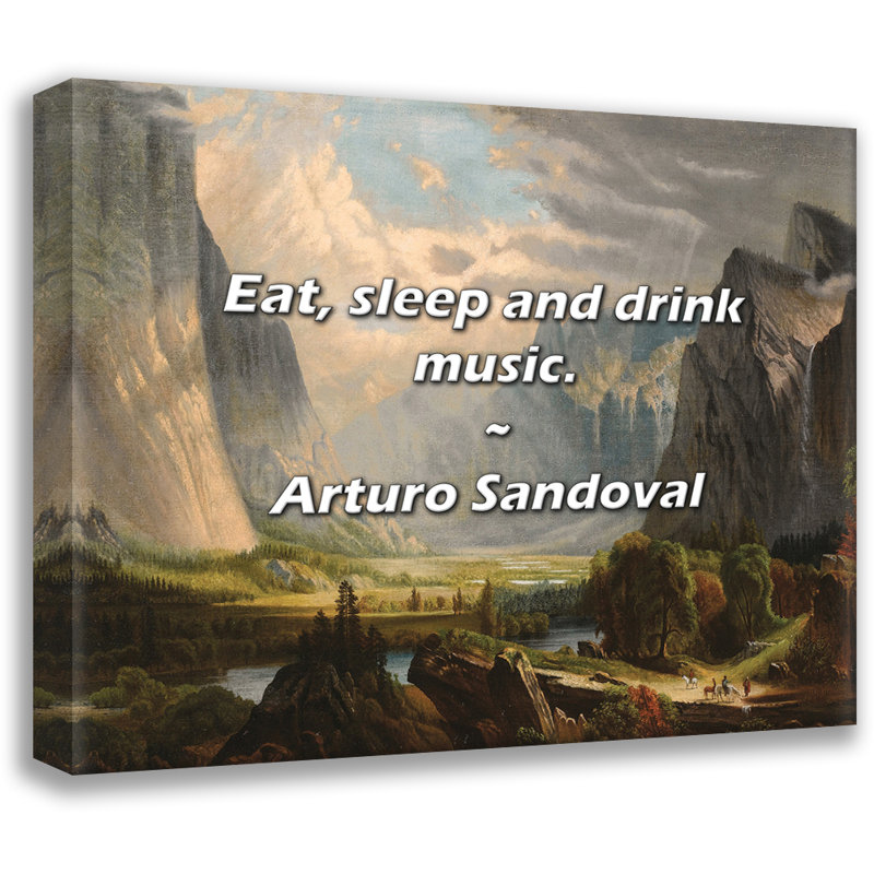 Citation artistique «Manger, dormir et boire de la musique». Toile tendue par Arturo Sandoval Gallery, H 24 po x l 17 po
