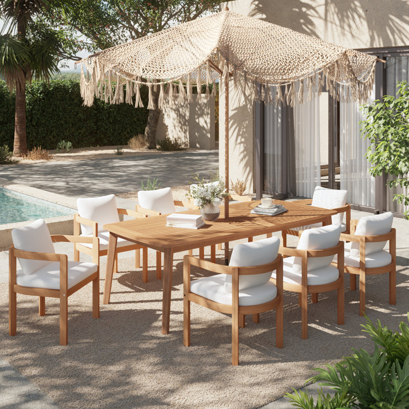Patio 8-person Dining Set With Cushions, 30.1" H x 82.6" W x 39.3" D, 8