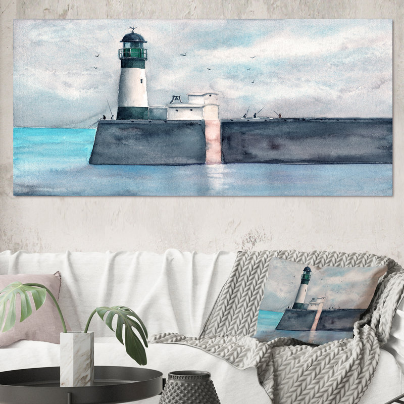 «Long Pier With A Lighthouse», reproduction sur toile, Toile tendue, H 28 po x l 60 po