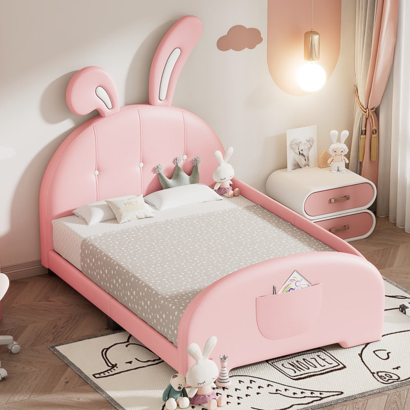 Lit plateforme tapissier simple avec tête de lit et lit rose durable, Rose