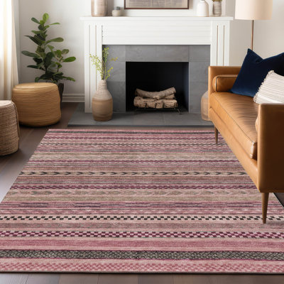 Machine Washable Indoor/Outdoor Claudian ACN1625 Pink 8' x 8' Round Rug