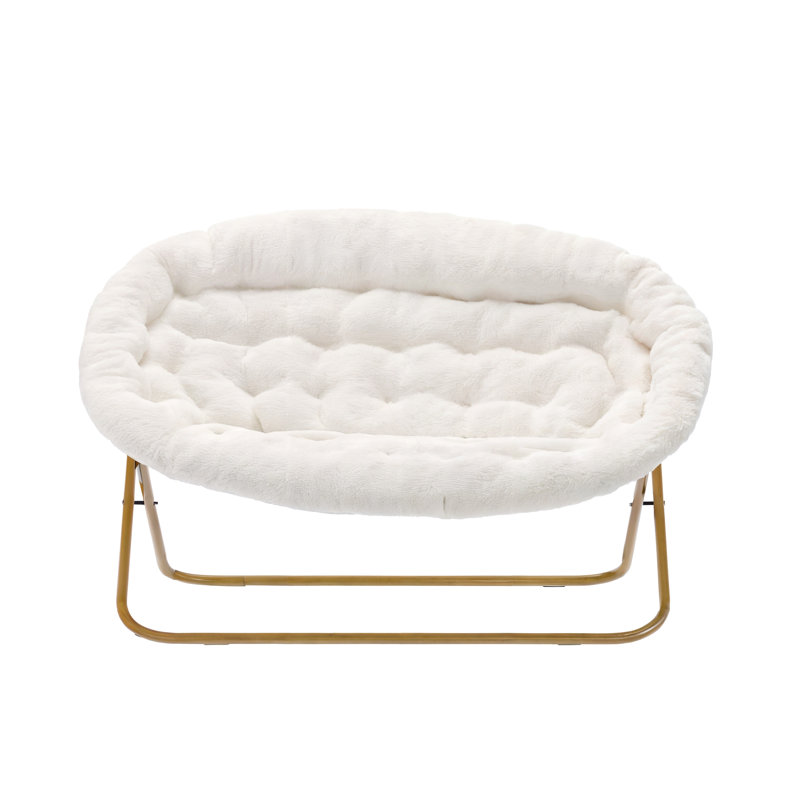 Folding Double Saucer Chair With Steel Frame, White Polyester