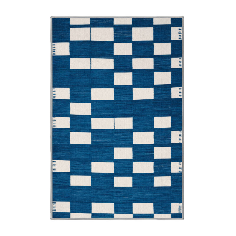 Machine Washable Checkered Green Area Rug, Rectangle 5' x 8'