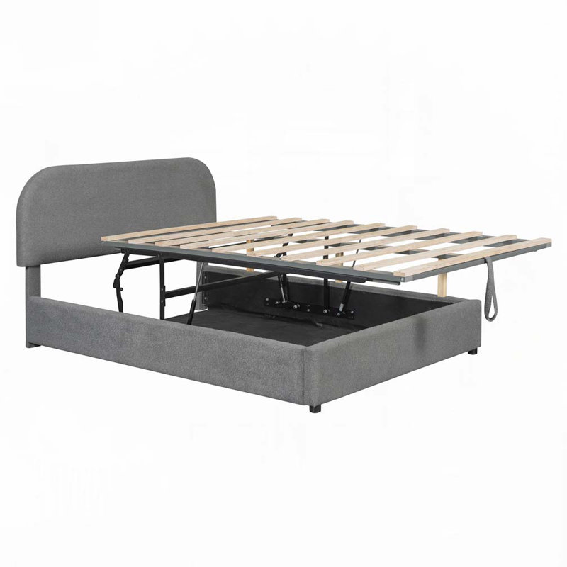 Lit rembourré Teddy avec rangement relevable, gris, Double