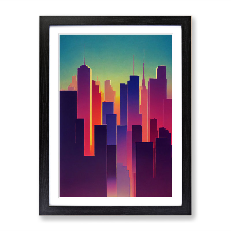 Bright City Skyline - Print, 66cm H x 48cm W x 2cm D, Black Framed, White