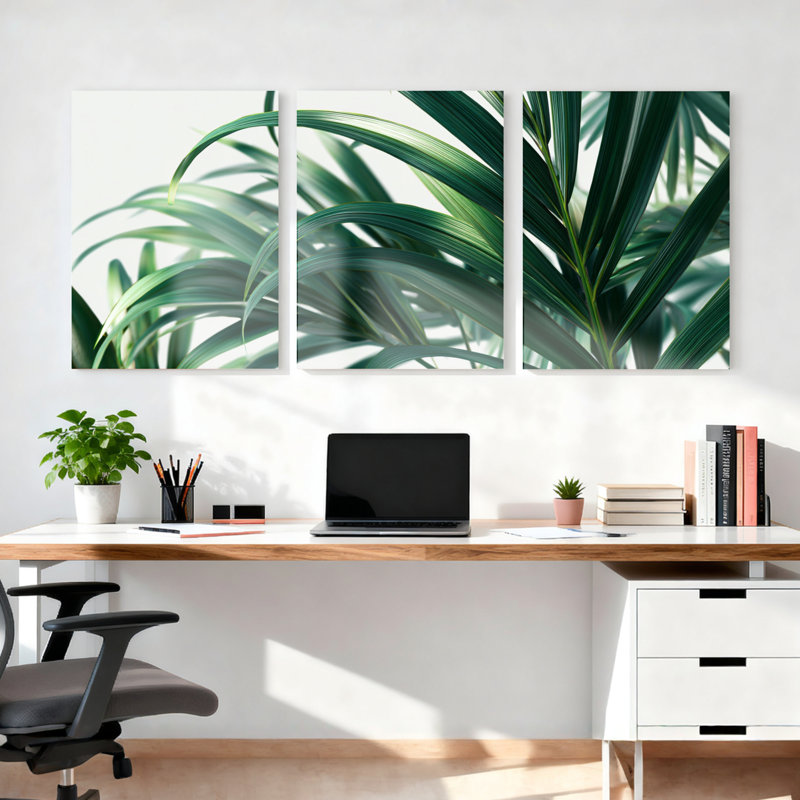 Feuilles de palmier tropicales inspirées de la nature, ensemble d'art mural sur toile tendue de 3 pour le salon, la chambre et la décoration intérieure