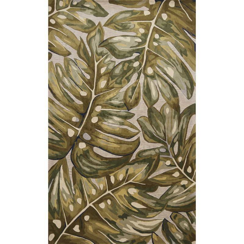 Tapis vert / ivoire en laine touffeté à la main 3 pi 3 po x 5 pi 3 po Studebaker, Rectangle 2 pi 6 po x 4 pi 2 po