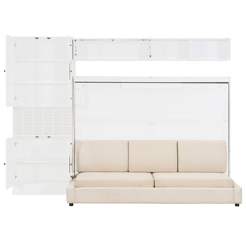 White Full Size Wall Bed With , Shelves, & - Space Saving, Suitable For Small Function, Comfortable Use, Full, White