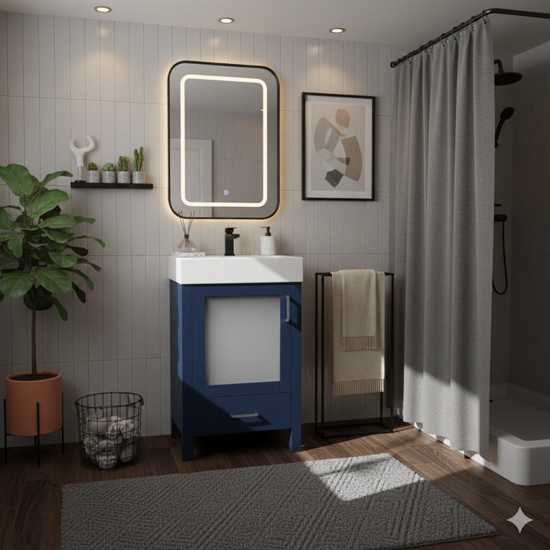 Meuble-lavabo de 20 pouces avec lavabo en céramique et grande capacité de rangement - un excellent choix pour les petites salles de bain