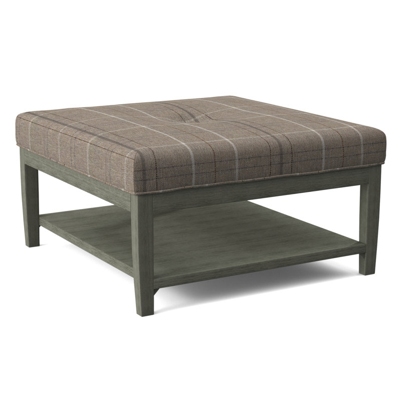 Hammond Square Ottoman, Antique Black Finish, Taupe Plaid; 0126-73