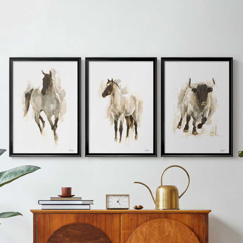 Rustic Horse I - Toile tendue avec châssis sur mesure - 3 pièces, Noir, H 21 po x l 30 po