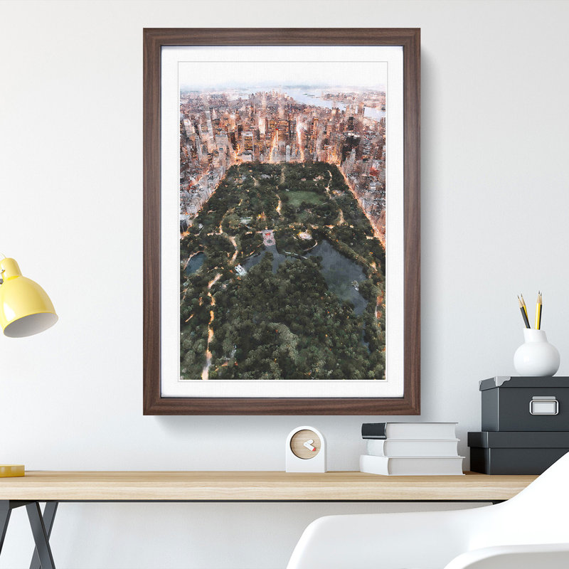 Central Park in New York - Picture Frame Painting, Walnut Framed, 36cm H x 27cm W x 2cm D