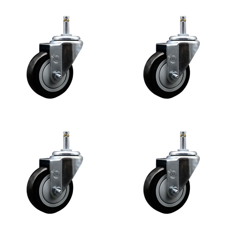 urethane Swivel Grip Ring Stem Caster Set, Black