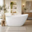 Baignoire de trempage autoportante 63 po sculptée 63 po avec bordure blanche brillante-134417211-134417215