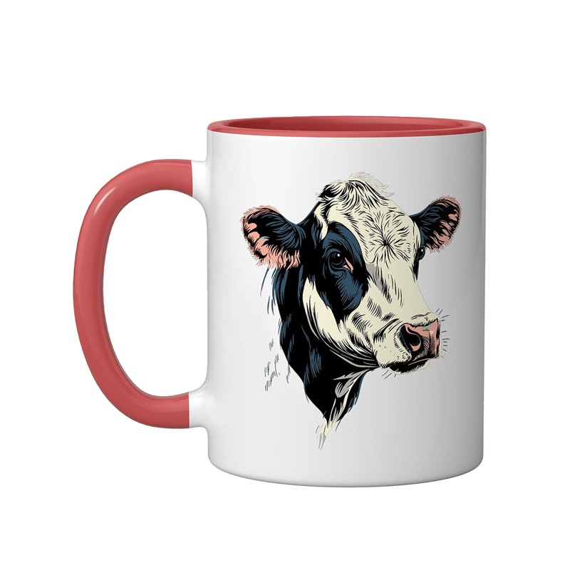 Farm Cow Ceramic Mug, Orange/White, 11oz, Red