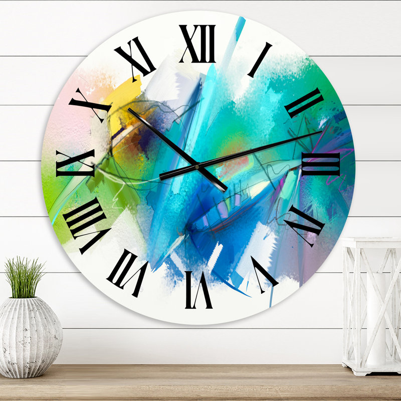 Danse abstraite de différentes nuances de bleu II - horloge murale moderne, Moyen