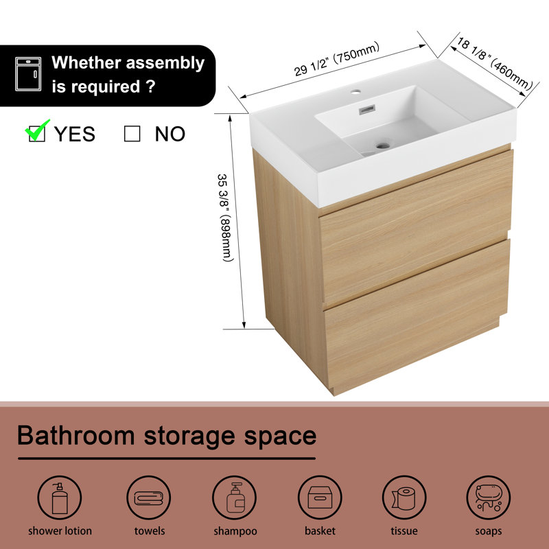 Meuble-lavabo simple 30 po avec plateau en résine Kayloni, Beige