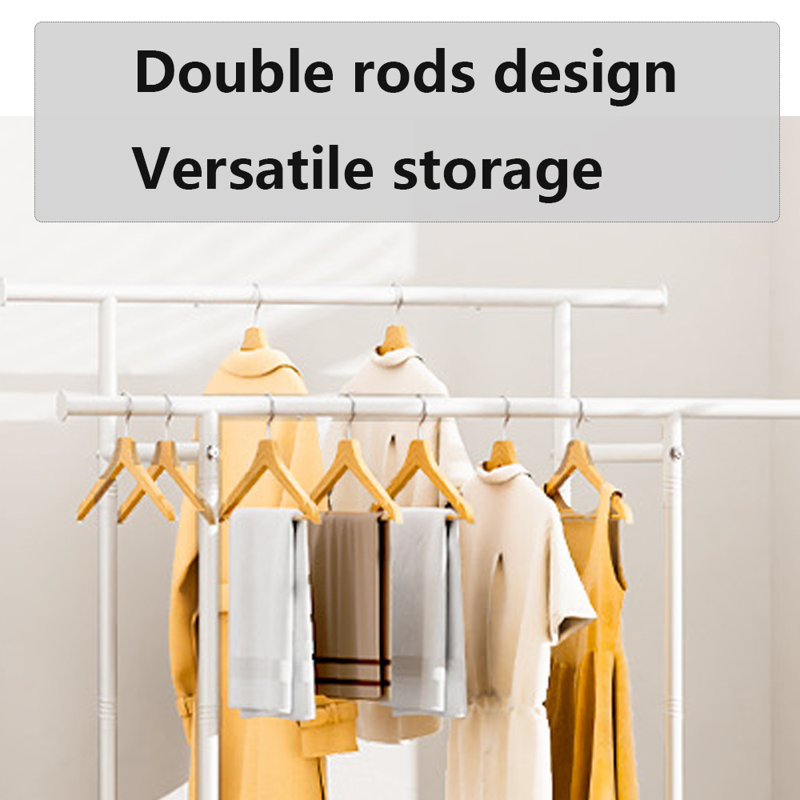 Double tringle à vêtements, supports à roulettes robustes avec roulettes, Blanc