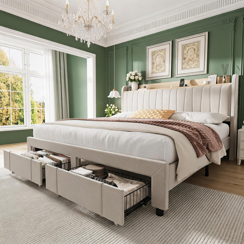 King Upholstered Platform Bed Frame