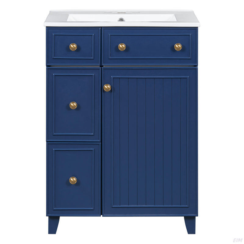 Armoire de meuble-lavabo 24 po avec lavabo en céramique, Bleu