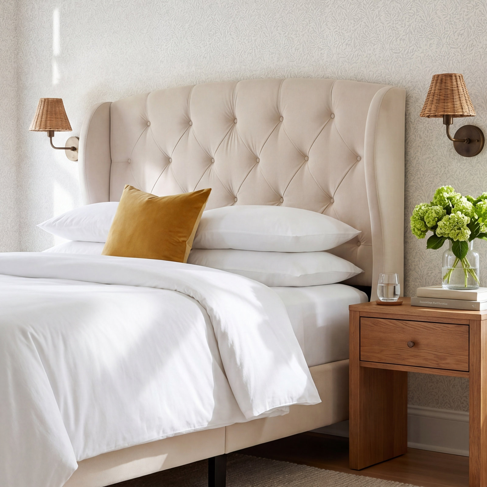 Sornson Upholstered Headboard, Queen/Full, Ivory