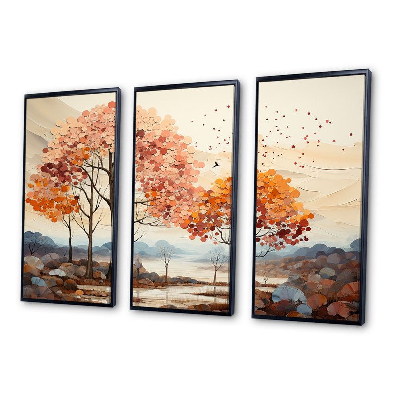 Muted Tone Maple Trees Collage - Tree Maple Wall Art Print Set, Black Floater Framed, 40" H x 60" W x 1" D