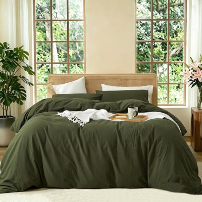 XINMIANFANG 100% Washed Cotton Duvet Cover Set Linen Like Textured Natural Wrinkle 3 Piece Bedding Comfy Breathable Lightweight