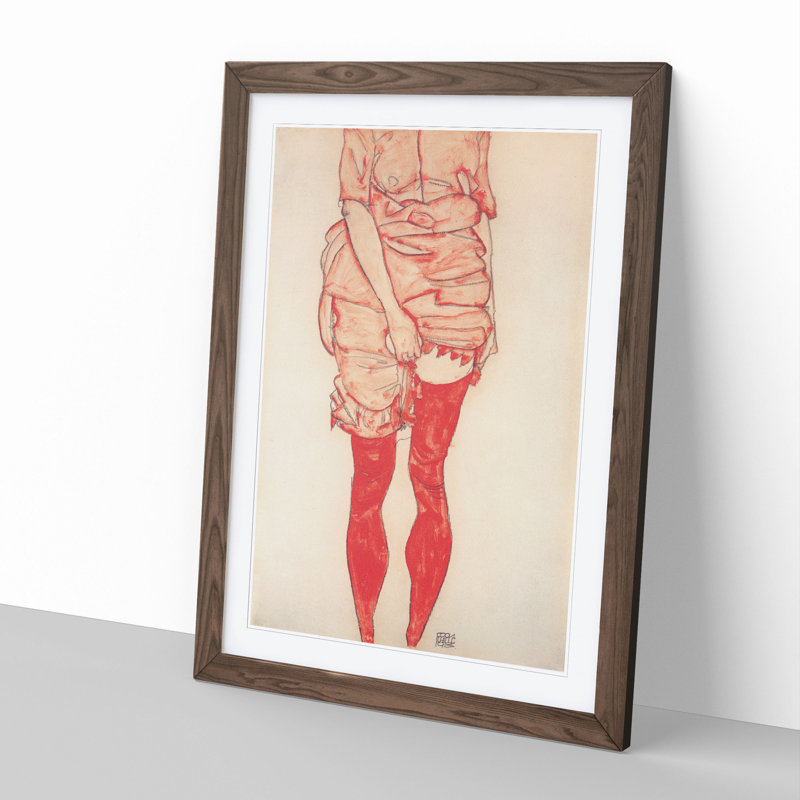 Standing Woman in Red by Egon Schiele, 48cm H x 36cm W x 2cm D, Walnut