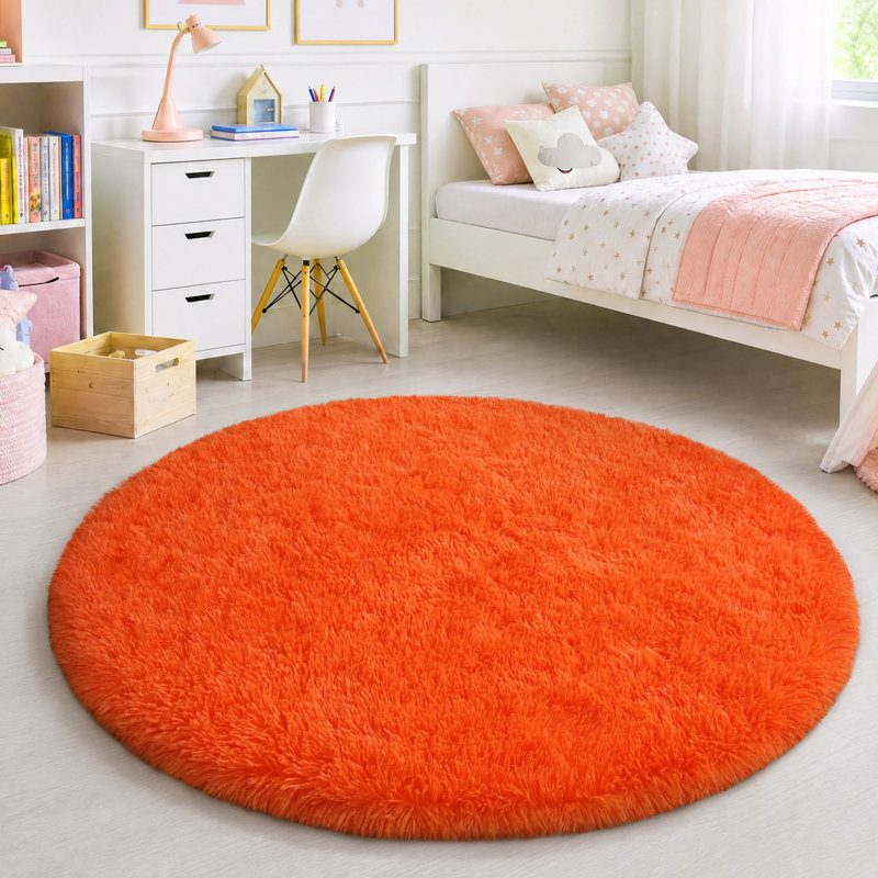 Tapis uni orange moelleux pour salon chambre à coucher chambre d'enfant chambre d'enfant, Orange, Rond 4 pi